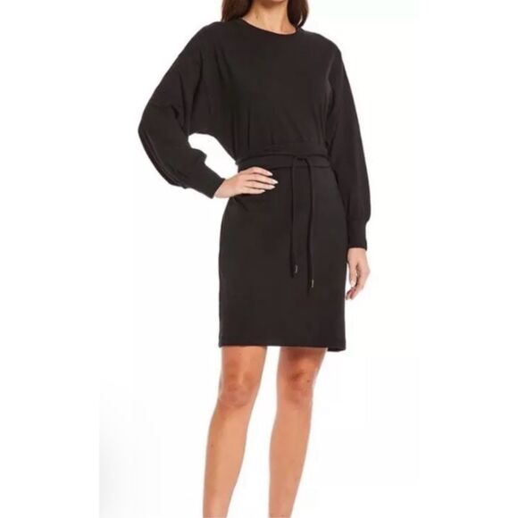 NWT Rebecca Minkoff Marta Belted‎ T-Shirt Dress Black Long Sleeve Size Medium - Picture 1 of 13